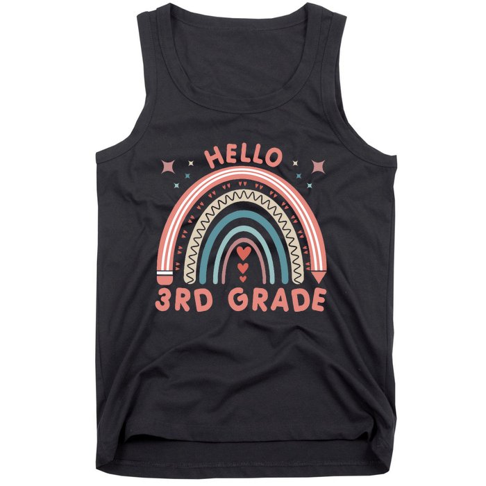 Hello 3rd Grade Rainbow Heart Back To School Teachers Tank Top