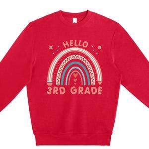 Hello 3rd Grade Rainbow Heart Back To School Teachers Premium Crewneck Sweatshirt