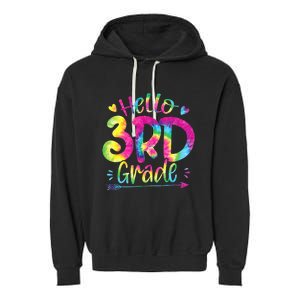 Hello 3rd Grade Teachers Students Tie Dye Back To School Garment-Dyed Fleece Hoodie