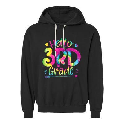 Hello 3rd Grade Teachers Students Tie Dye Back To School Garment-Dyed Fleece Hoodie