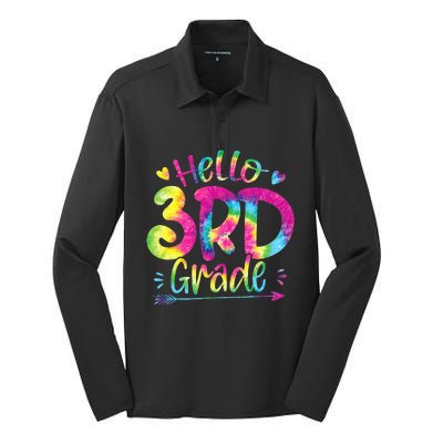 Hello 3rd Grade Teachers Students Tie Dye Back To School Silk Touch Performance Long Sleeve Polo