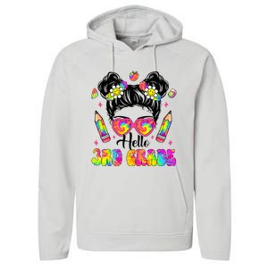 Hello 3rd Grade Third Back To School Tie Dye Messy Bun Performance Fleece Hoodie