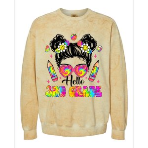 Hello 3rd Grade Third Back To School Tie Dye Messy Bun Colorblast Crewneck Sweatshirt