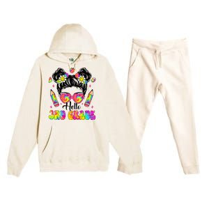 Hello 3rd Grade Third Back To School Tie Dye Messy Bun Premium Hooded Sweatsuit Set