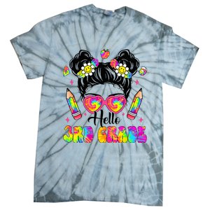 Hello 3rd Grade Third Back To School Tie Dye Messy Bun Tie-Dye T-Shirt