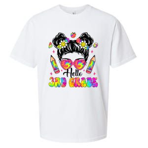 Hello 3rd Grade Third Back To School Tie Dye Messy Bun Sueded Cloud Jersey T-Shirt