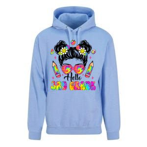 Hello 3rd Grade Third Back To School Tie Dye Messy Bun Unisex Surf Hoodie