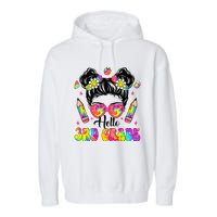 Hello 3rd Grade Third Back To School Tie Dye Messy Bun Garment-Dyed Fleece Hoodie