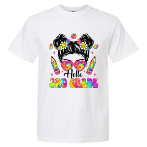 Hello 3rd Grade Third Back To School Tie Dye Messy Bun Garment-Dyed Heavyweight T-Shirt