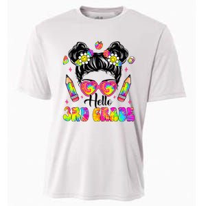 Hello 3rd Grade Third Back To School Tie Dye Messy Bun Cooling Performance Crew T-Shirt