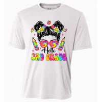 Hello 3rd Grade Third Back To School Tie Dye Messy Bun Cooling Performance Crew T-Shirt