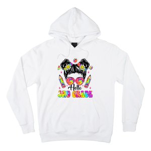 Hello 3rd Grade Third Back To School Tie Dye Messy Bun Hoodie