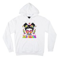 Hello 3rd Grade Third Back To School Tie Dye Messy Bun Hoodie