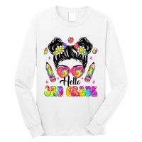 Hello 3rd Grade Third Back To School Tie Dye Messy Bun Long Sleeve Shirt