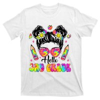 Hello 3rd Grade Third Back To School Tie Dye Messy Bun T-Shirt