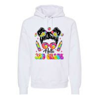 Hello 3rd Grade Third Back To School Tie Dye Messy Bun Premium Hoodie