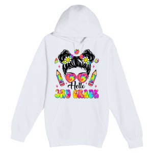 Hello 3rd Grade Third Back To School Tie Dye Messy Bun Premium Pullover Hoodie