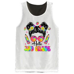 Hello 3rd Grade Third Back To School Tie Dye Messy Bun Mesh Reversible Basketball Jersey Tank