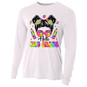 Hello 3rd Grade Third Back To School Tie Dye Messy Bun Cooling Performance Long Sleeve Crew