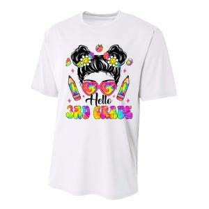 Hello 3rd Grade Third Back To School Tie Dye Messy Bun Performance Sprint T-Shirt