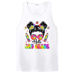 Hello 3rd Grade Third Back To School Tie Dye Messy Bun PosiCharge Competitor Tank