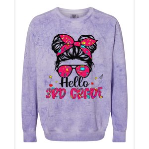 Hello 3rd Grade Messy Bun Back To School First Day Colorblast Crewneck Sweatshirt