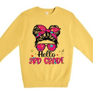 Hello 3rd Grade Messy Bun Back To School First Day Premium Crewneck Sweatshirt