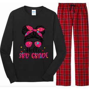 Hello 3rd Grade Messy Bun Back To School First Day Long Sleeve Pajama Set