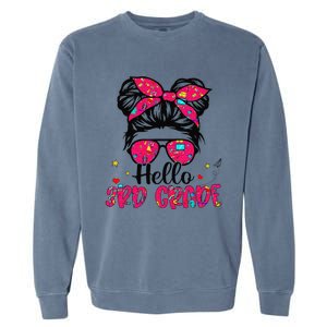 Hello 3rd Grade Messy Bun Back To School First Day Garment-Dyed Sweatshirt