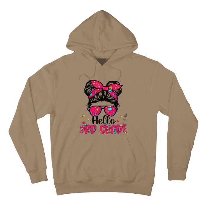 Hello 3rd Grade Messy Bun Back To School First Day Hoodie