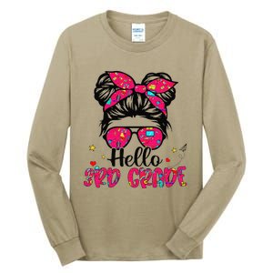 Hello 3rd Grade Messy Bun Back To School First Day Tall Long Sleeve T-Shirt