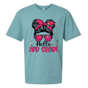 Hello 3rd Grade Messy Bun Back To School First Day Sueded Cloud Jersey T-Shirt