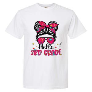 Hello 3rd Grade Messy Bun Back To School First Day Garment-Dyed Heavyweight T-Shirt