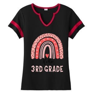 Hello 3rd Grade Rainbow Leopard Back To School First Day Ladies Halftime Notch Neck Tee