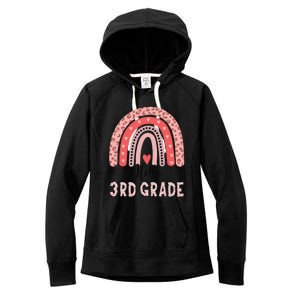 Hello 3rd Grade Rainbow Leopard Back To School First Day Women's Fleece Hoodie