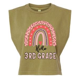 Hello 3rd Grade Rainbow Leopard Back To School First Day Garment-Dyed Women's Muscle Tee