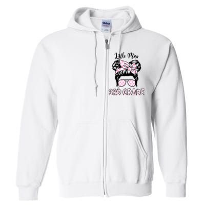 Hello 3rd Grade Messy Bun Cute Heart Back To School Full Zip Hoodie