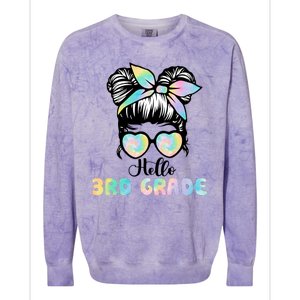 Hello 3rd Grade Messy Hair Bun Girl Back To School First Day Colorblast Crewneck Sweatshirt