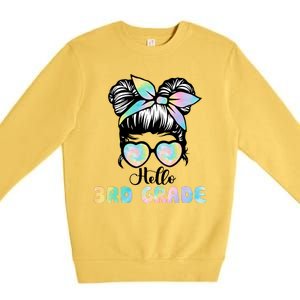 Hello 3rd Grade Messy Hair Bun Girl Back To School First Day Premium Crewneck Sweatshirt