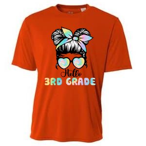 Hello 3rd Grade Messy Hair Bun Girl Back To School First Day Cooling Performance Crew T-Shirt