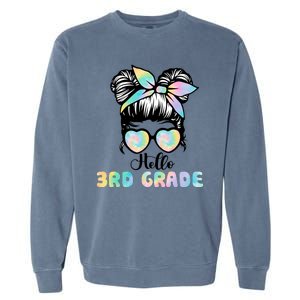 Hello 3rd Grade Messy Hair Bun Girl Back To School First Day Garment-Dyed Sweatshirt