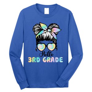 Hello 3rd Grade Messy Hair Bun Girl Back To School First Day Long Sleeve Shirt