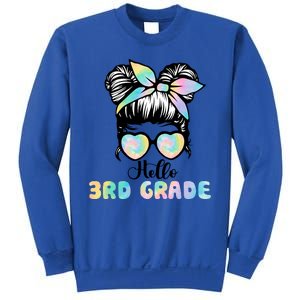 Hello 3rd Grade Messy Hair Bun Girl Back To School First Day Sweatshirt