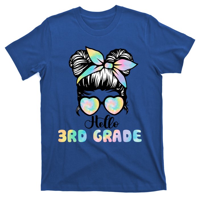 Hello 3rd Grade Messy Hair Bun Girl Back To School First Day T-Shirt