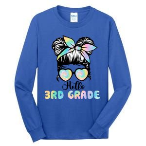 Hello 3rd Grade Messy Hair Bun Girl Back To School First Day Tall Long Sleeve T-Shirt