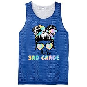 Hello 3rd Grade Messy Hair Bun Girl Back To School First Day Mesh Reversible Basketball Jersey Tank