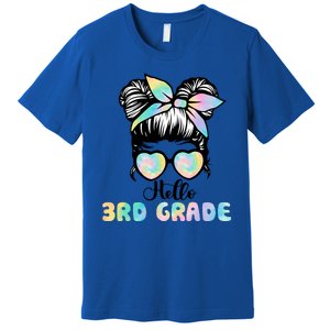 Hello 3rd Grade Messy Hair Bun Girl Back To School First Day Premium T-Shirt