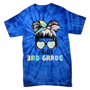 Hello 3rd Grade Messy Hair Bun Girl Back To School First Day Tie-Dye T-Shirt