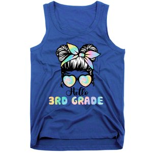 Hello 3rd Grade Messy Hair Bun Girl Back To School First Day Tank Top