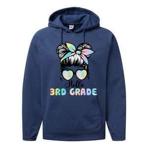 Hello 3rd Grade Messy Hair Bun Girl Back To School First Day Performance Fleece Hoodie